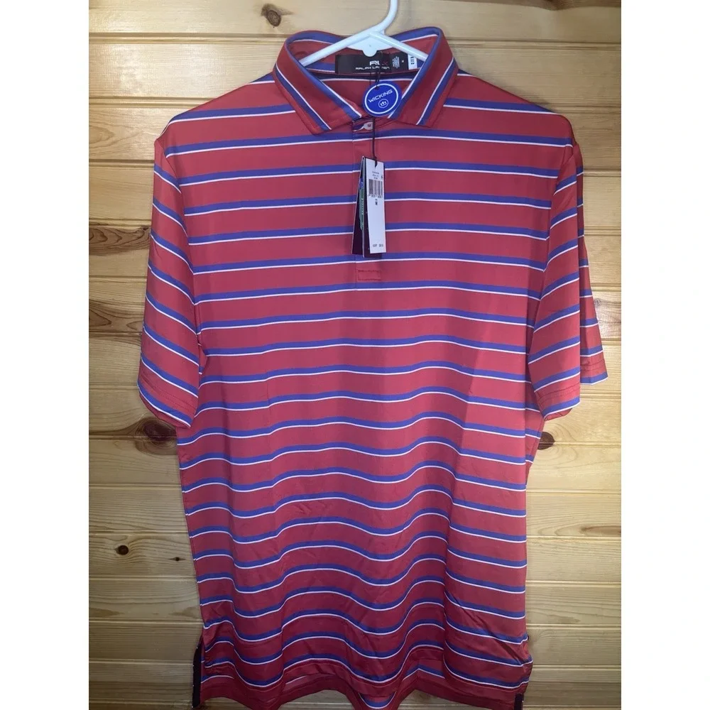 Ralph Lauren‎ RLX Polo Shirt Men's Medium Red & Blue Stripe Wicking $98.50 NWT